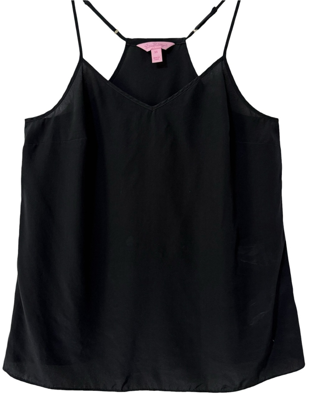 100% Silk Lily Pulitzer Black Dusk Tank Top Racerback Adjustable Straps XS